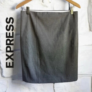 Express Gray Pencil Skirt with Back Pleated Slit, 8